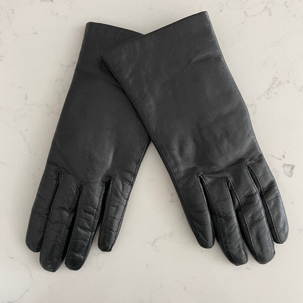 Hudson's Bay Outdoor Classic Leather Fur Lined Gloves Black + Cream Sz OS NWOT